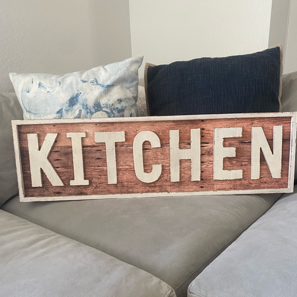 Wooden kitchen sign purchase from Decor Steals. Love it.
